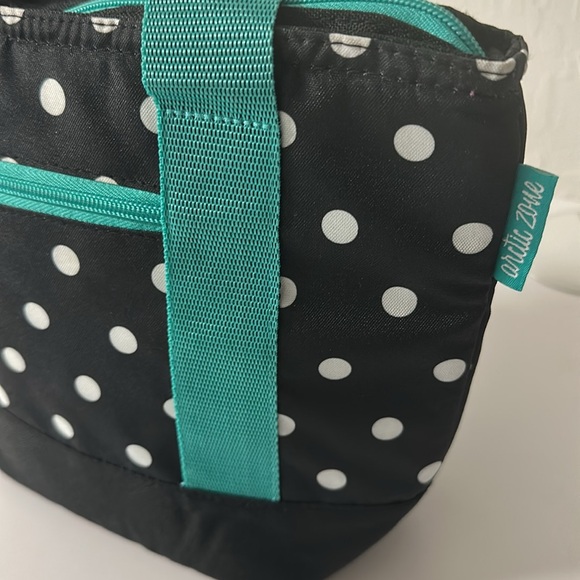 3/$20 Polka Dot lunch Tote Bag - Black and Teal - Picture 3 of 10